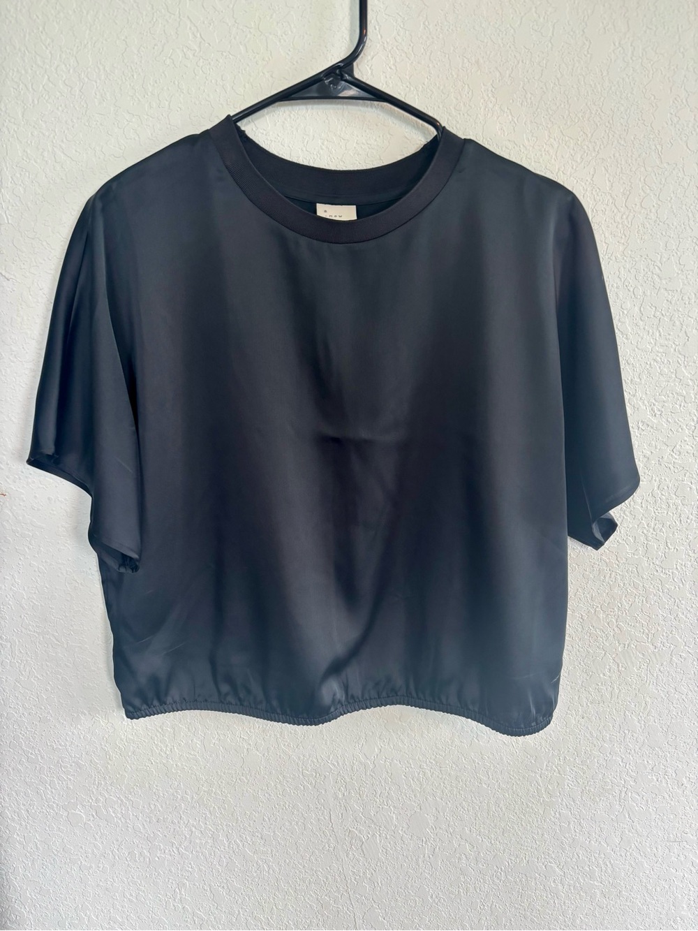 a new day Black Satin-Look Short Sleeve Crop Top